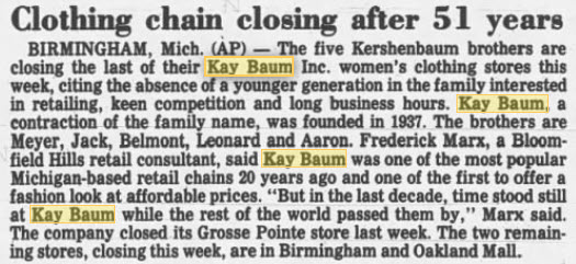 Kay Baum - Feb 1988 Article On Closing (newer photo)